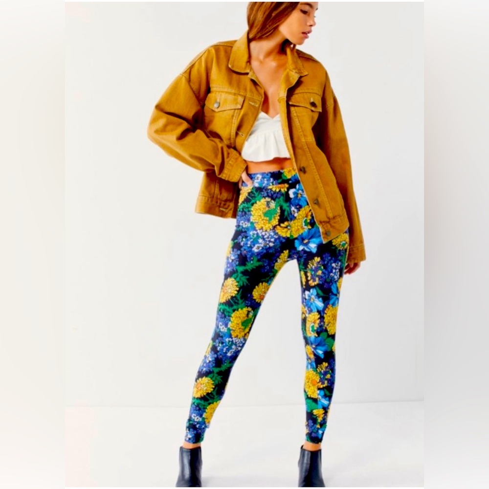Out from Under Womens Blue yellow Floral High Waisted Stretch Leggings